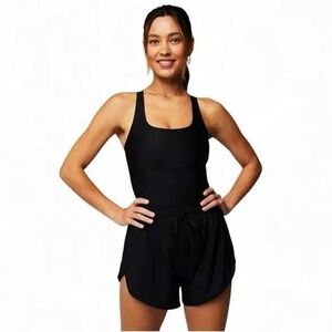 Fabletics Black Sport Shortsie Romper performance Stretch Activewear sz Medium